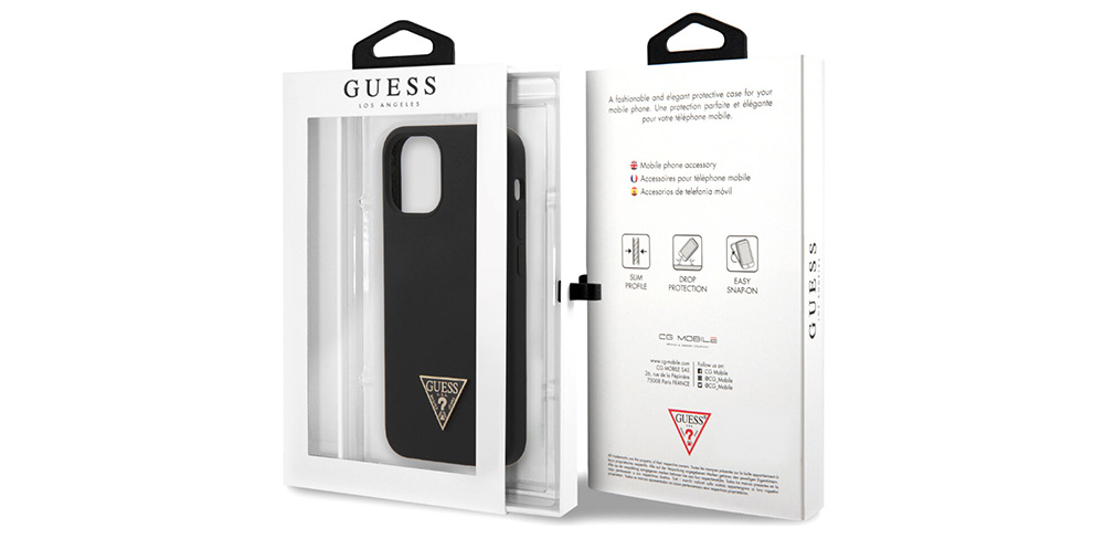 Чехол-накладка-Guess-Liquid-Silicone Triangle metal logo для iPhone 12 чёрный